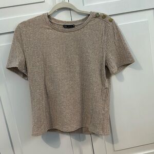 Like New Tan Business Casual Large Zara T-Shirt With Metal Buttons on Shoulder
